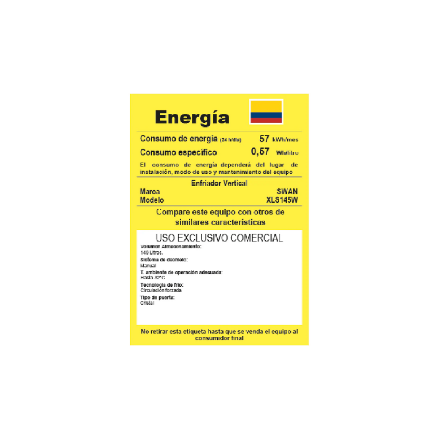 VITRINA SWAN XLS145W//RVV-145-CS --140L--