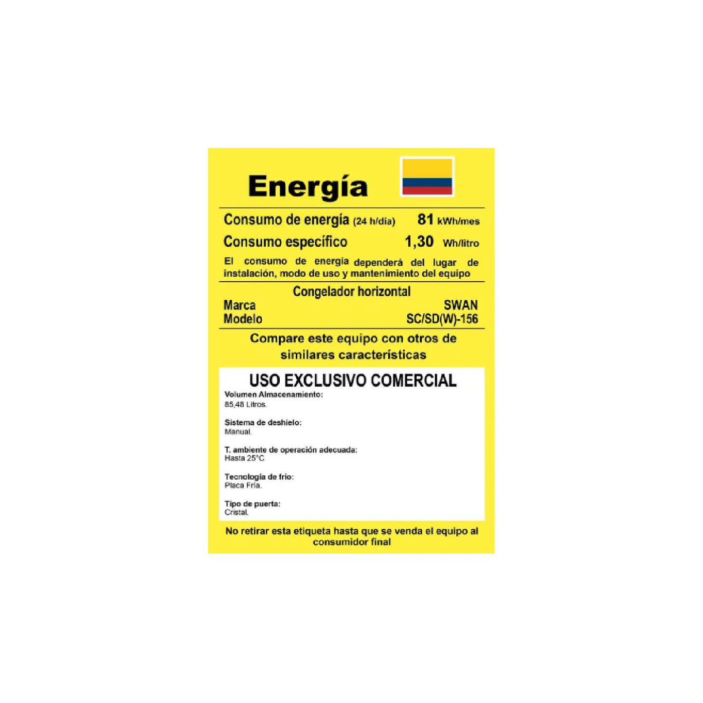 CONGELADOR SWAN SC/SD(W)-156//CHV-156 CS