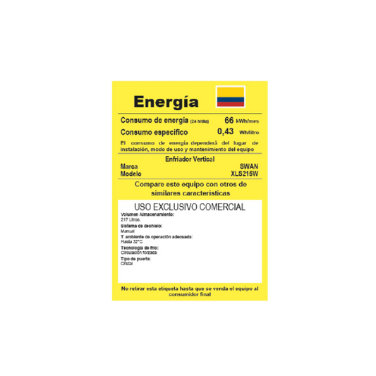 VITRINA SWAN XLS215W//RVV-215-CS --217L--