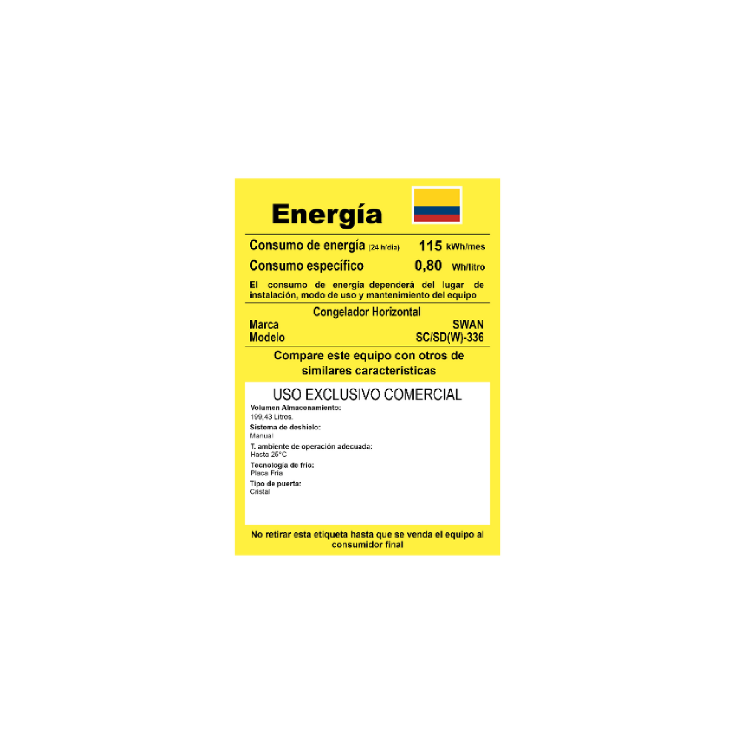 CONGELADOR SWAN SC/SD(W)-336//CHV-336 CS