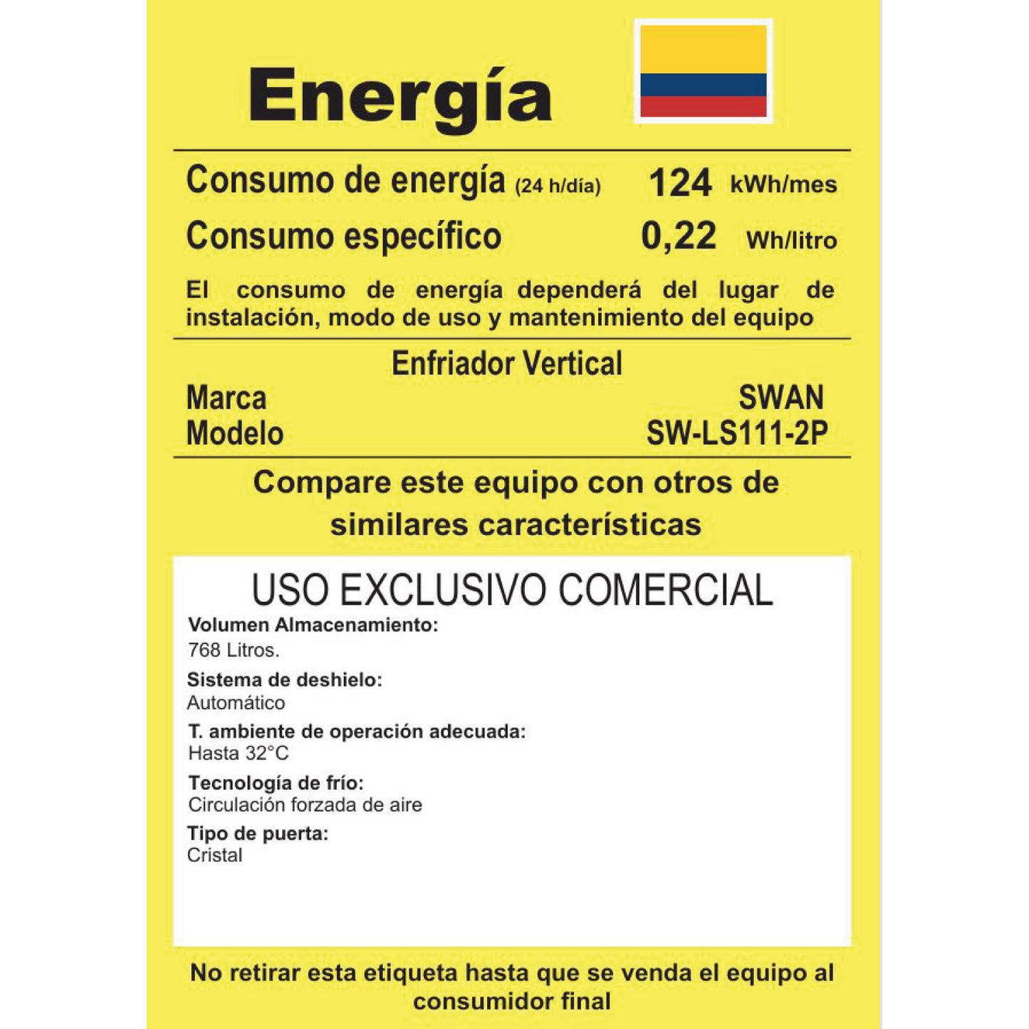 VITRINA REFRIGERADA SWAN 768 L 2 PUERTAS | SW-LS 111-2P
