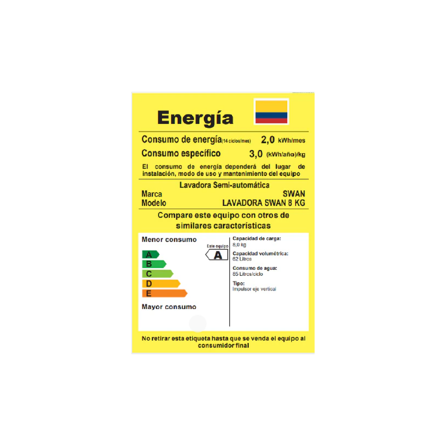 LAVADORA SWAN REVOLUTION DOBLE TINA 8 KG SILVER