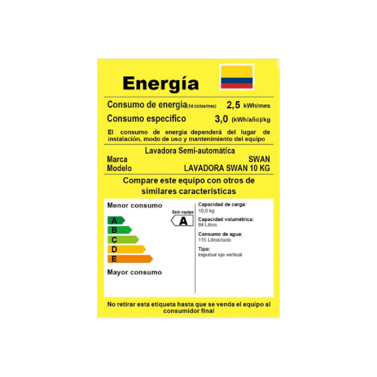 LAVADORA SWAN REVOLUTION DOBLE TINA 10 KG T-N