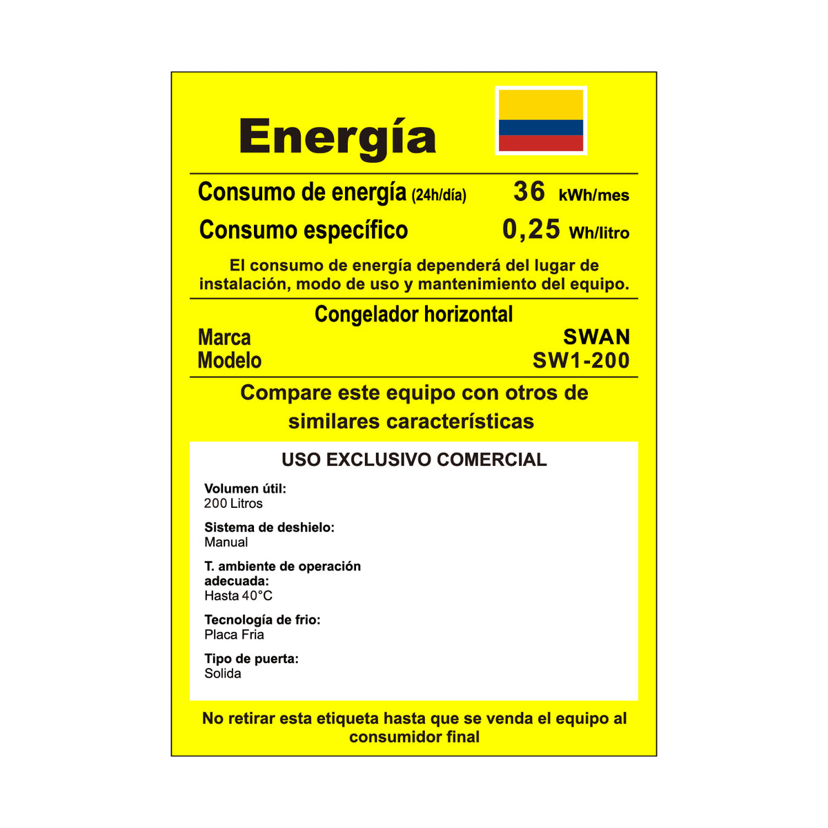 CONGELADOR SWAN CHS SW1-200