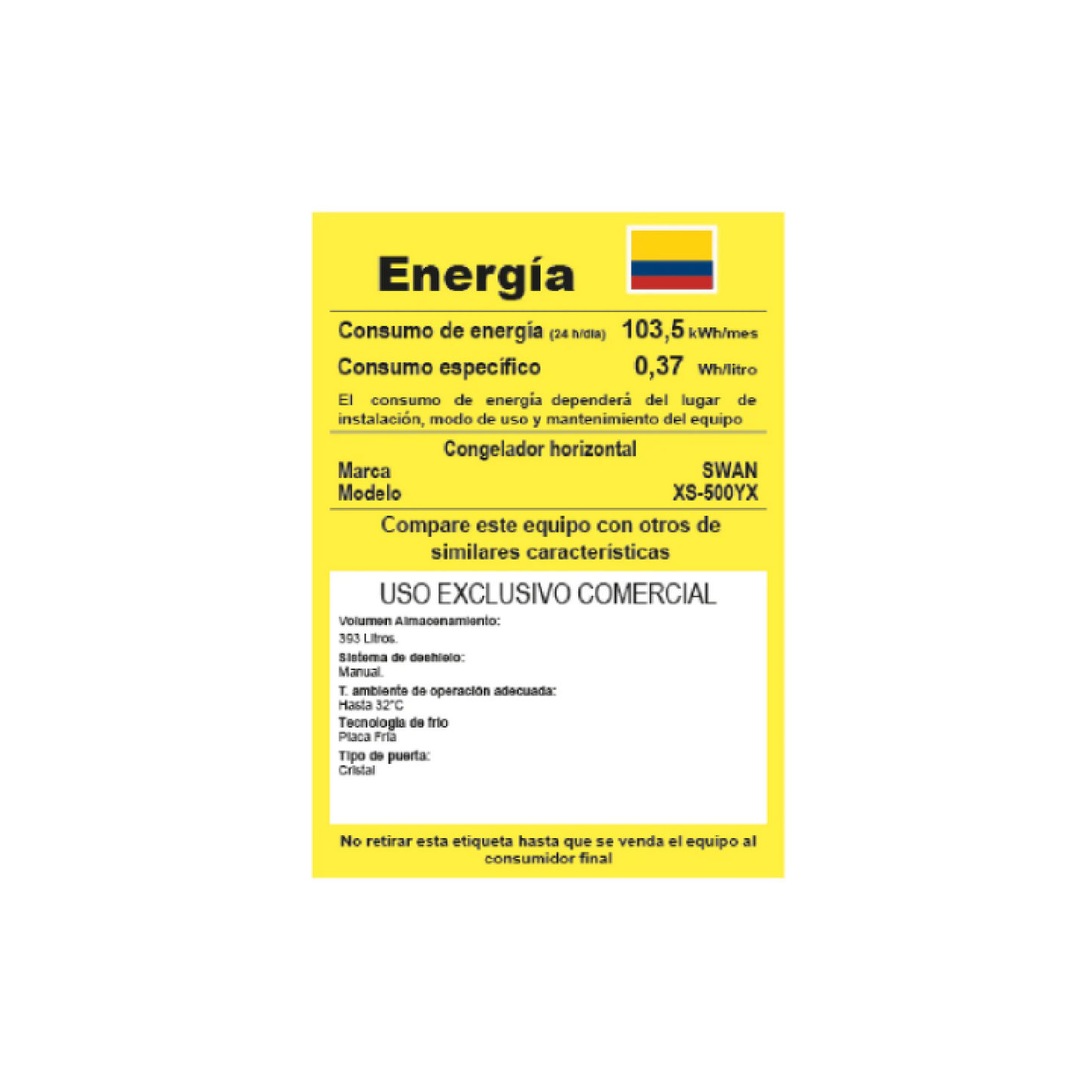 CONGELADOR SWAN XS-500YX PUERTA DE VIDRIO CS