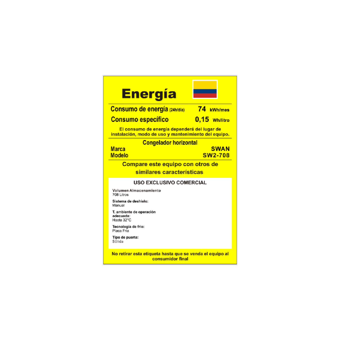 CONGELADOR SWAN CHS SW2-708