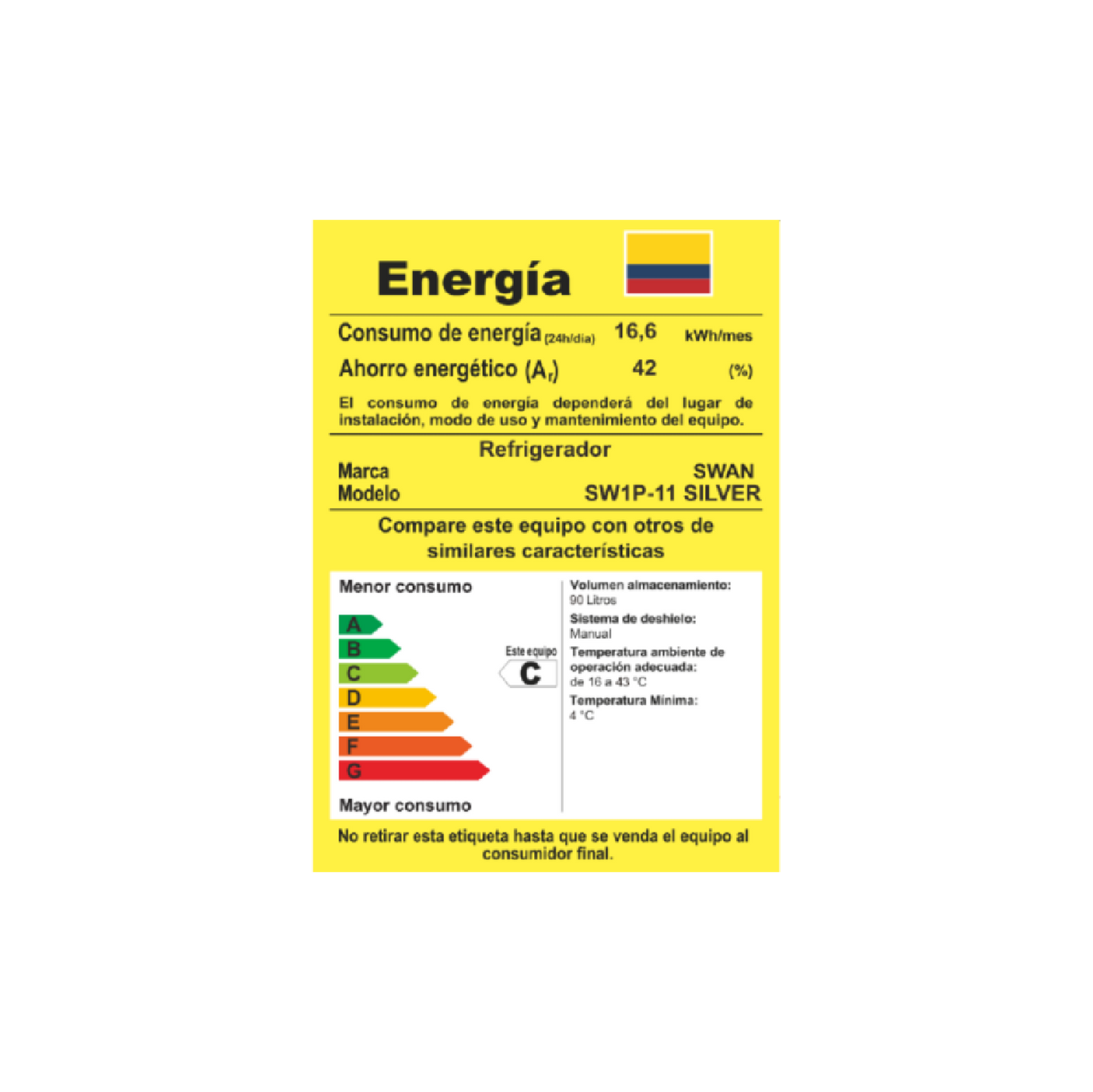 NEVERA MINIBAR SWAN SW1P-11 SILVER