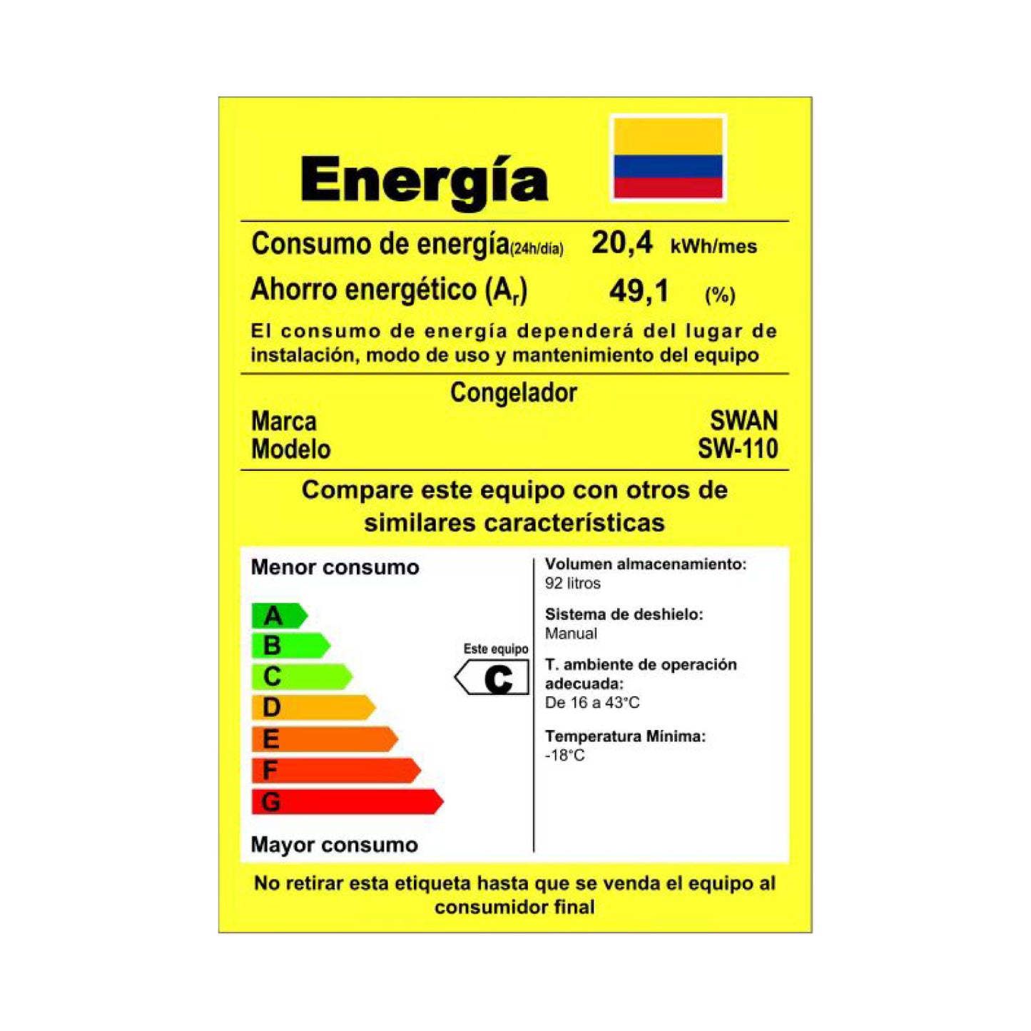 Congelador Horizontal SWAN 92L Puerta Sólida Convertible| SW-110