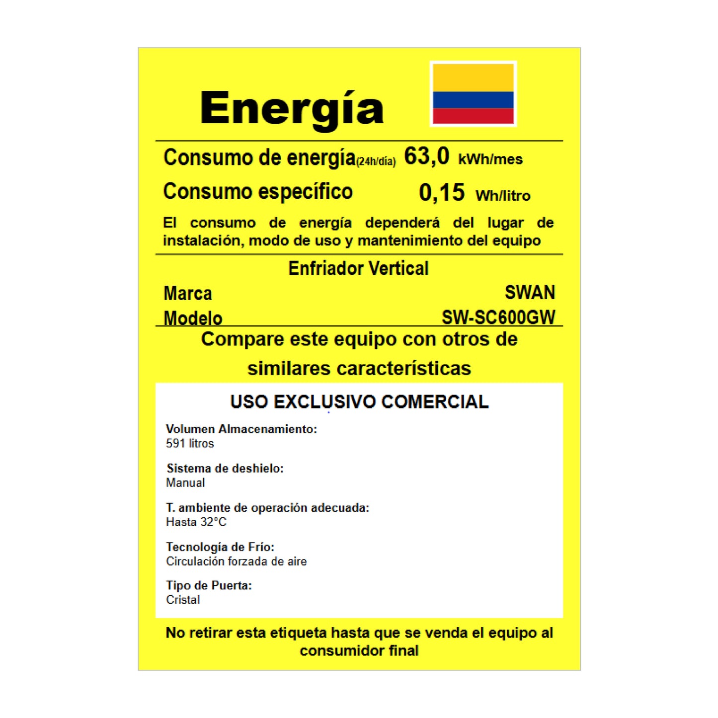 Vitrina Refrigerante SWAN 591 Litros | SW-SC 600 GW