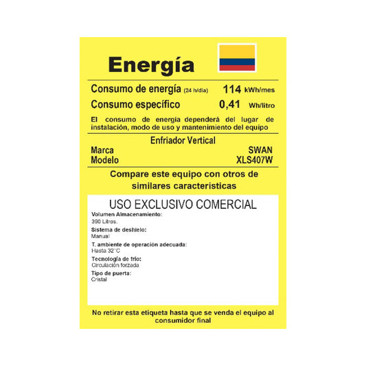 VITRINA REFRIGERADA SWAN 390 L CIRCULACION FORZADA | XLS407W