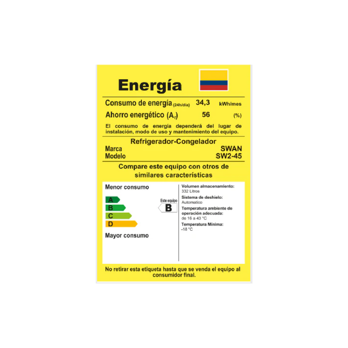 NEVERA SWAN SW2-45 332L NO FROST-DISP