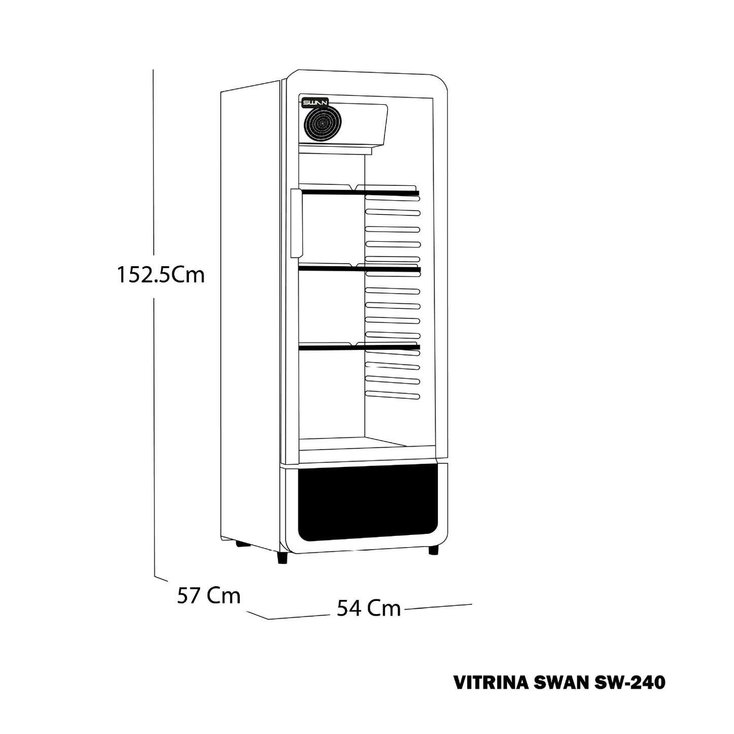 VITRINA REFRIGERADA SWAN 218 LITROS CON PUERTA DE VIDRIO DOBLE | SW-240-1P
