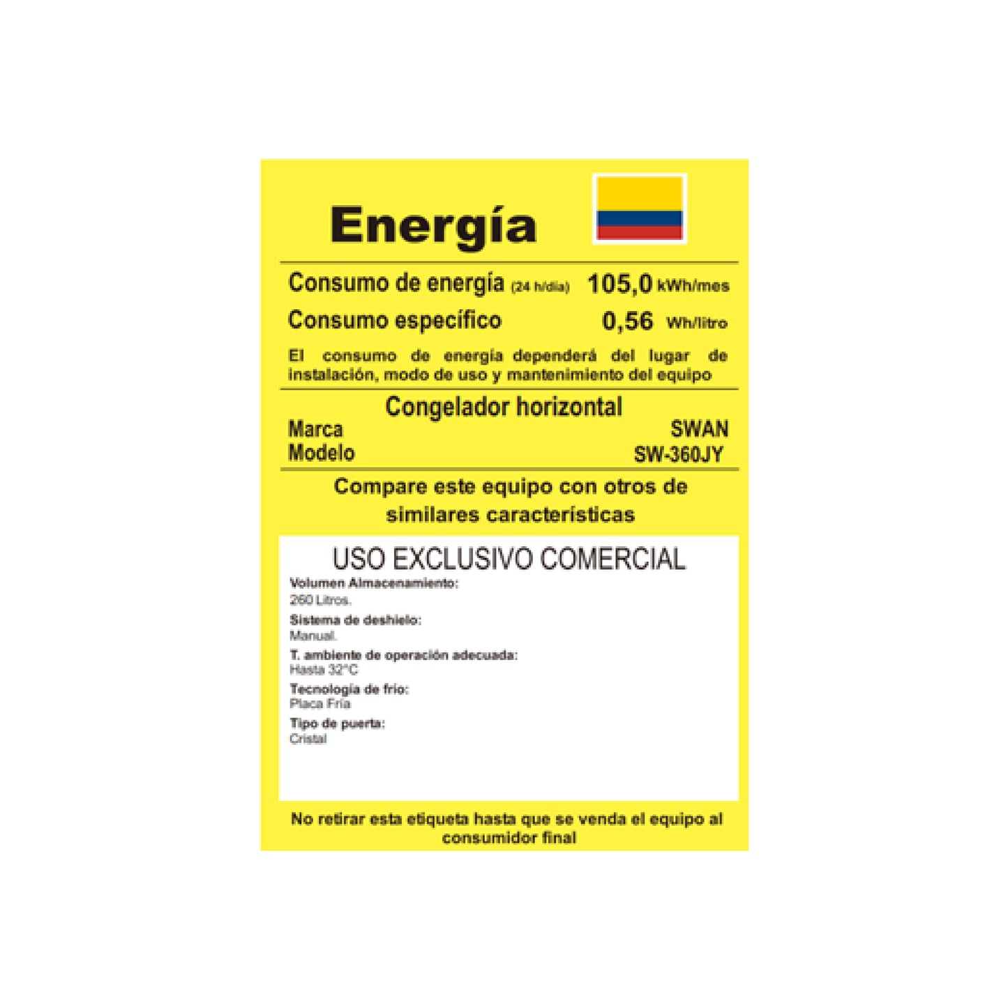 CONGELADOR SWAN SW-360JY