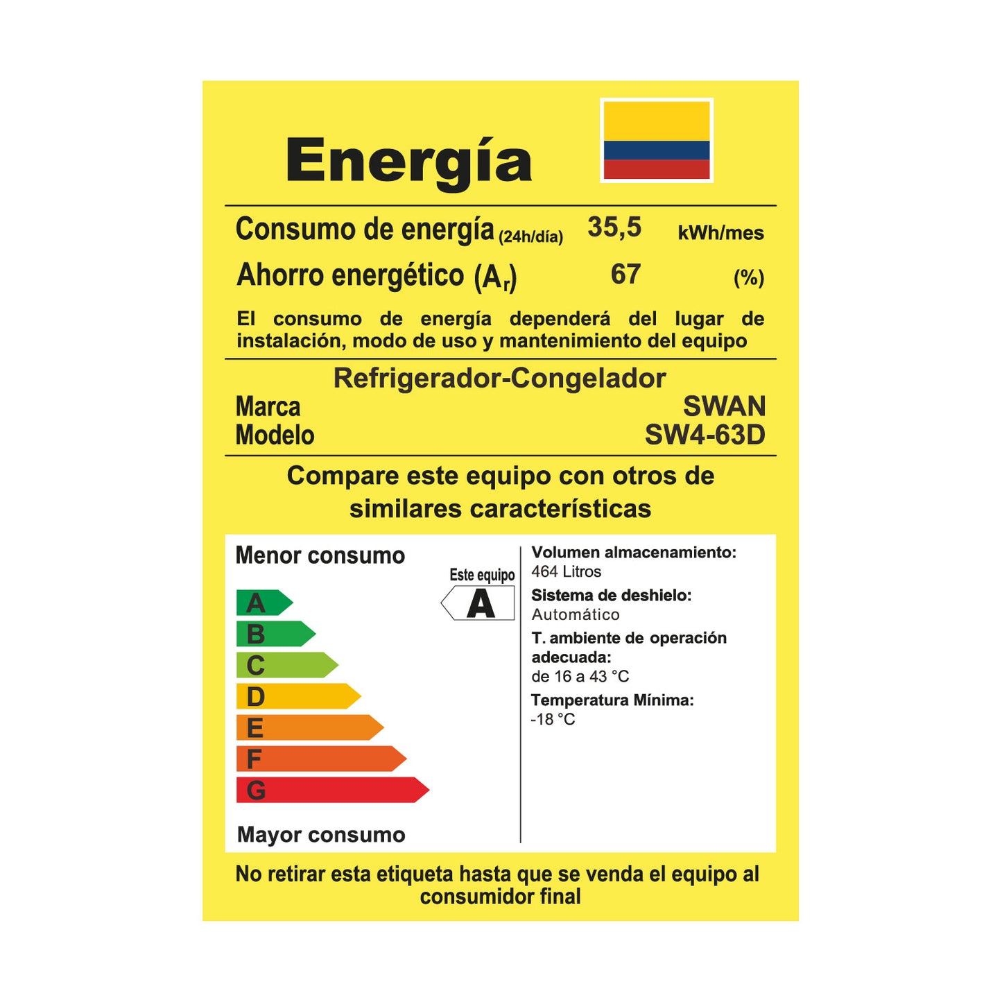 NEVECÓN SWAN 464 LITROS NO FROST FRENCH DOOR INVERTER | SW4-63D