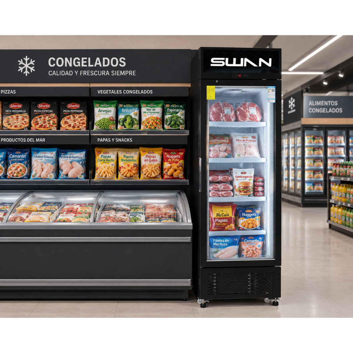 CONGELADOR VERTICAL SWAN 376 LITROS PUERTA DE VIDRIO | XLS-415 WD