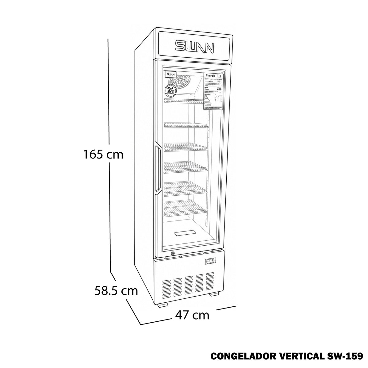 CONGELADOR VERTICAL SWAN 160 LITROS PUERTA DE VIDRIO | SW-159