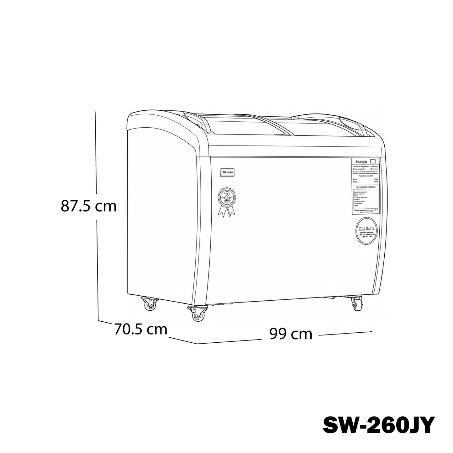 Congelador Horizontal Swan 190 L con Tapa de Vidrio | SW-260JY