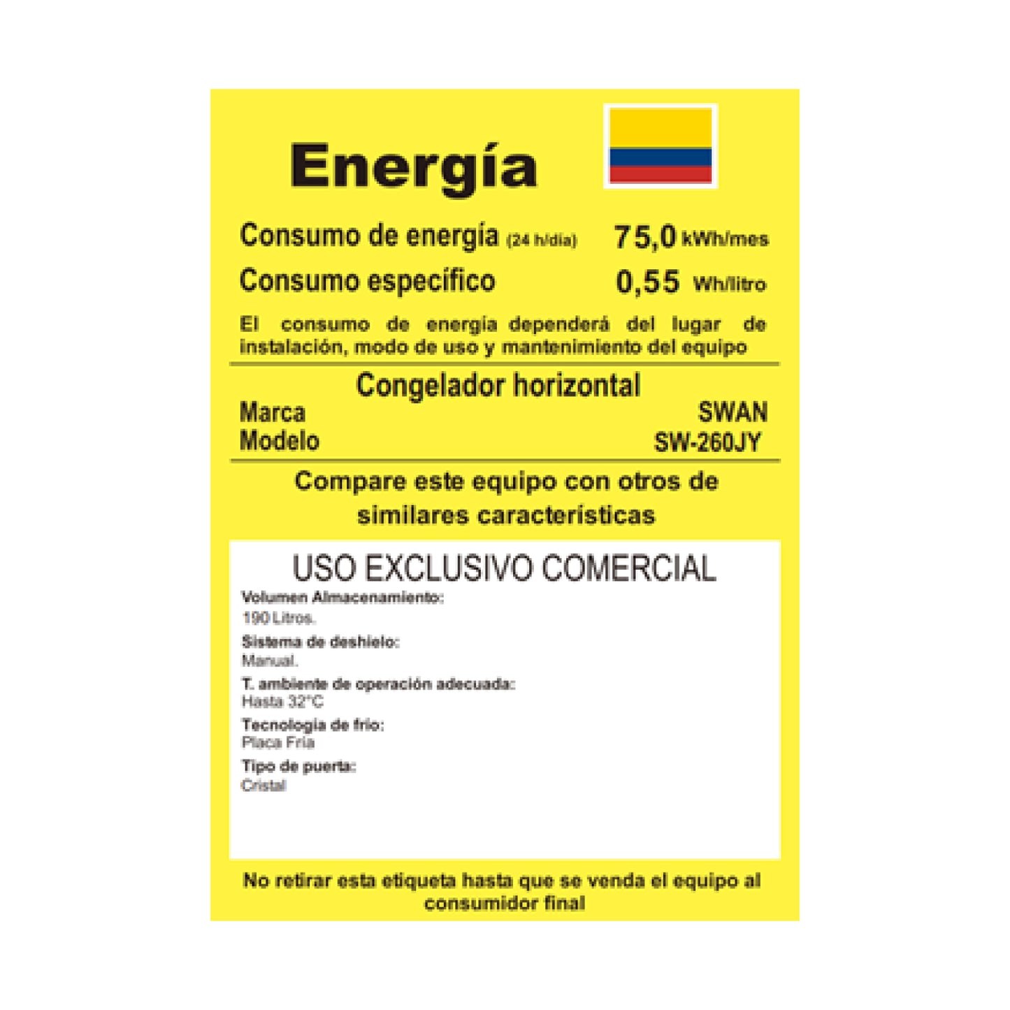 Congelador Horizontal Swan 190 L con Tapa de Vidrio | SW-260JY