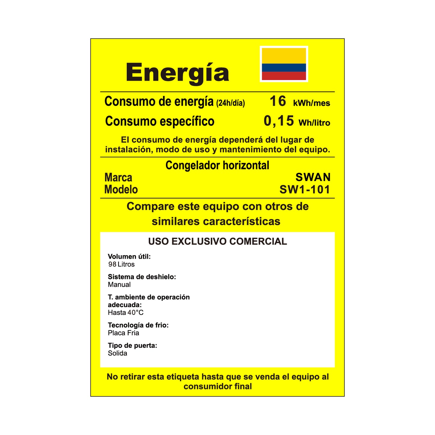 CONGELADOR HORIZONTAL SWAN 98 LITROS | SW1-101