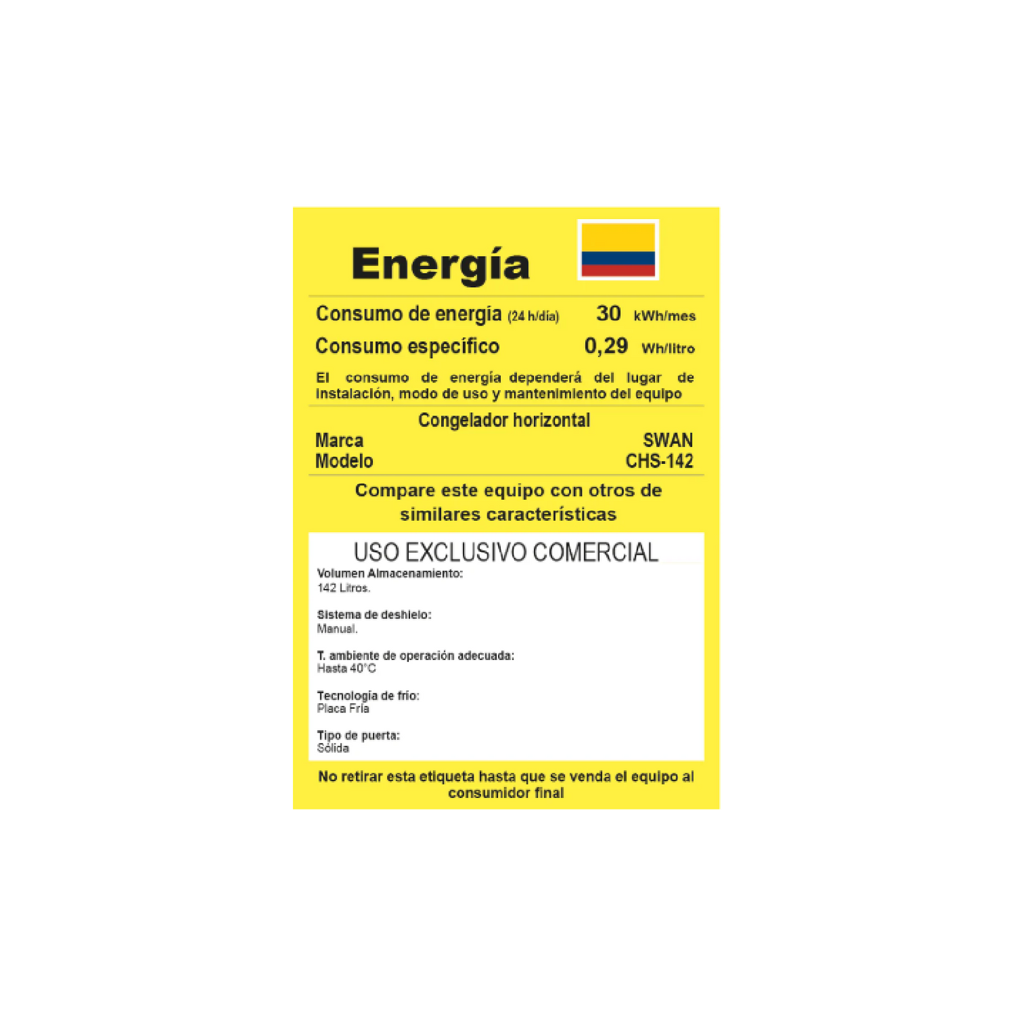 CONGELADOR SWAN CHS 142L MA CS