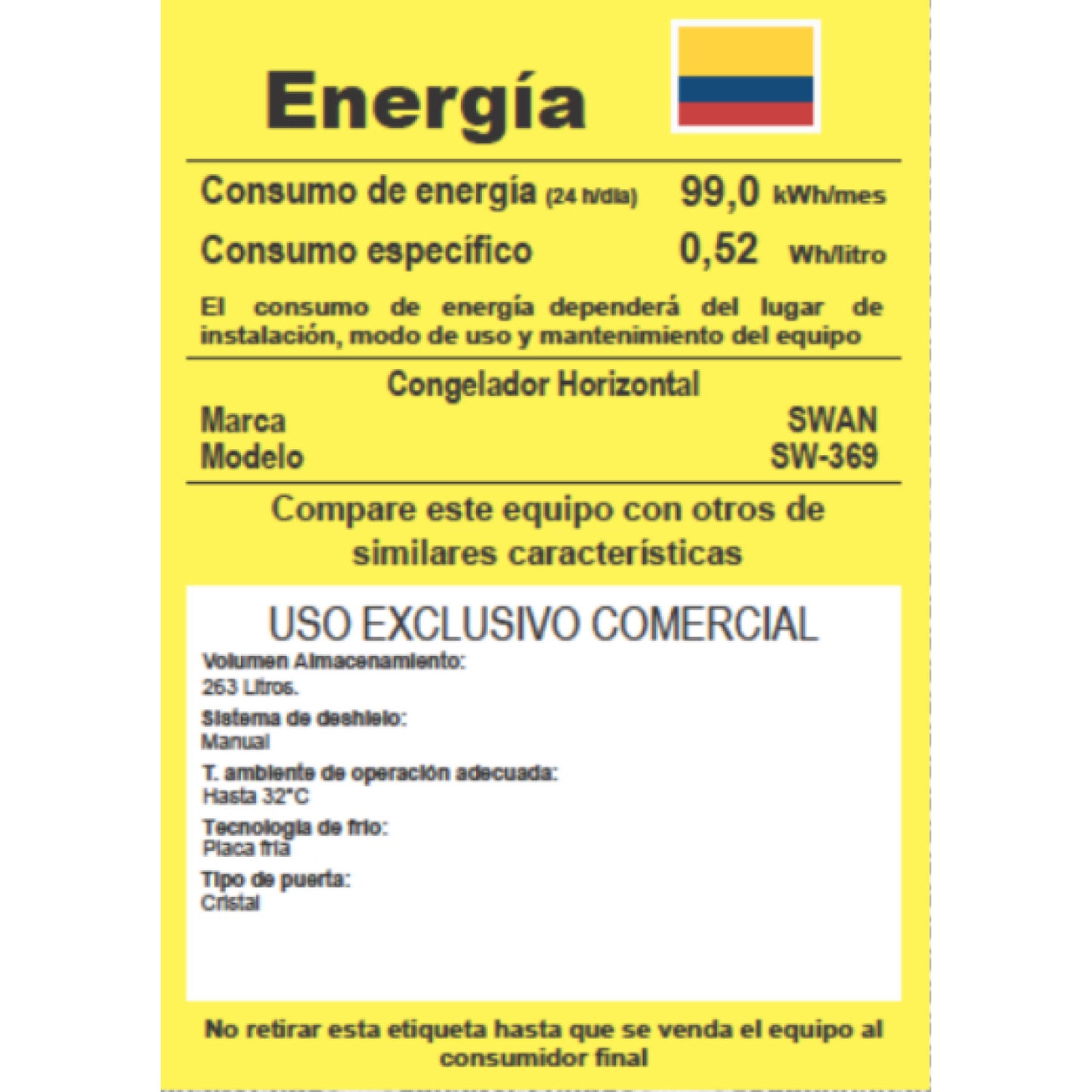 CONGELADOR HORIZONTAL SWAN 263 L CON TAPA DE VIDRIO | SW-369