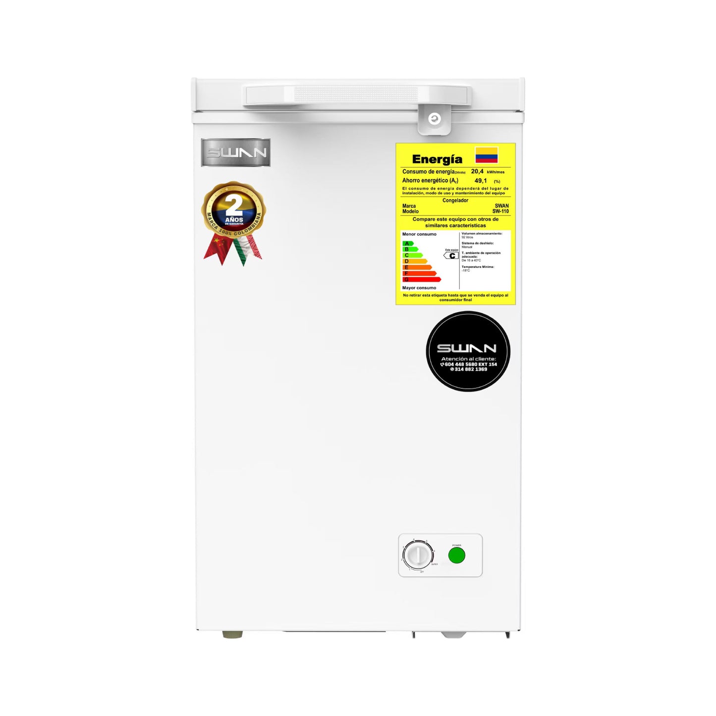 Congelador Horizontal SWAN 92L Puerta Sólida Convertible| SW-110