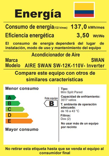 AIRE ACONDICIONADO SWAN 12000BTU 110V - INVERTER