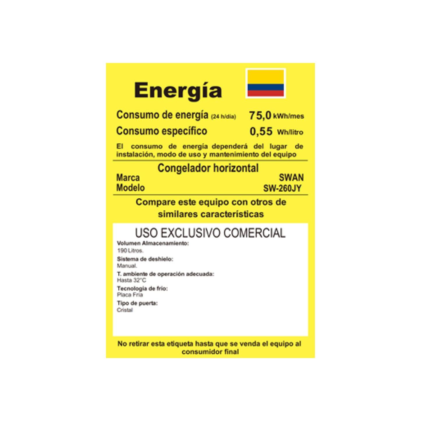CONGELADOR SWAN SW-260JY